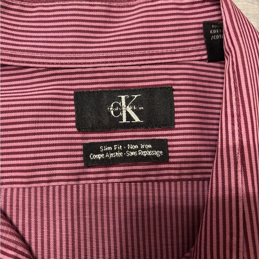 Calvin Klein Men's Burgundy Striped Dress Shirt